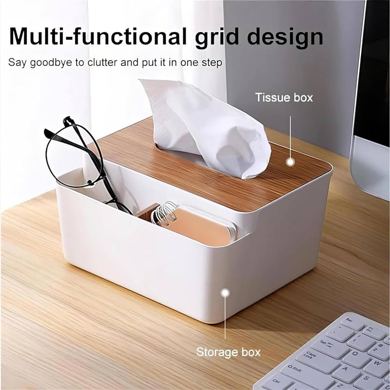 Shrux Wooden Look Tissue Storage Box for Bathroom Countertops Bedroom and Restaurant | Multi-Compartment Tissue,Napkin Holder Box with Remote Holder,Accessory Holder Box, Wooden Tissue Box - Image 3