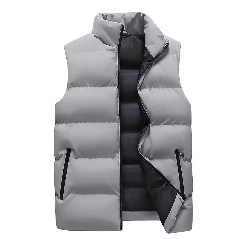 Mens Vest Autumn and Winter Cotton-padded Jacket Vest Solid Color Jacket Casual Sports Warm plus size Top Gray - Image 2