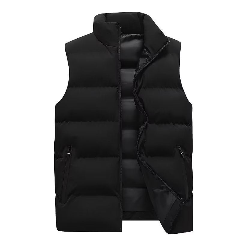 Mens Vest Autumn and Winter Cotton-padded Jacket Vest Solid Color Jacket Casual Sports Warm plus size Top Gray - Image 5