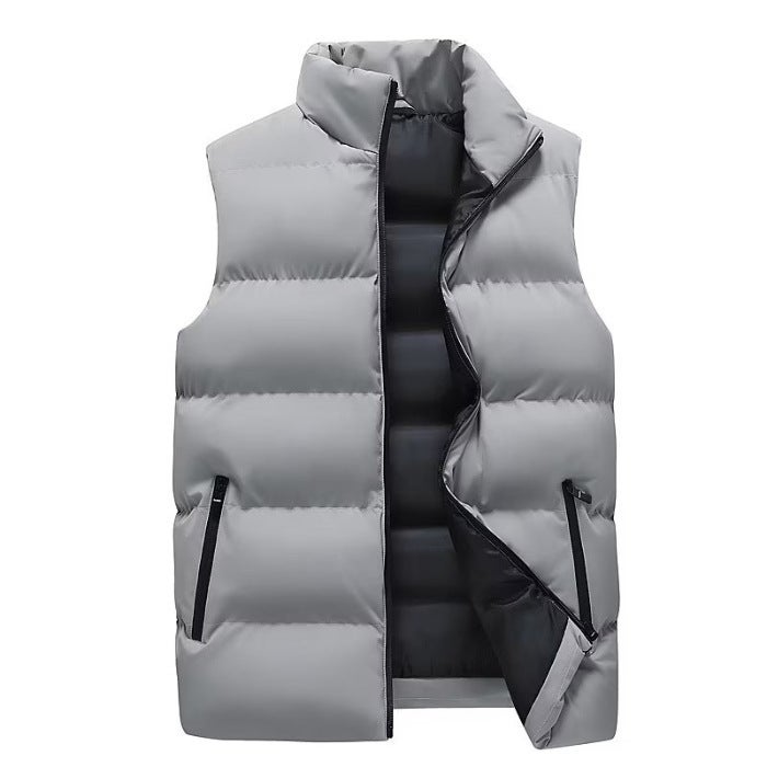 Mens Vest Autumn and Winter Cotton-padded Jacket Vest Solid Color Jacket Casual Sports Warm plus size Top Gray - Image 1