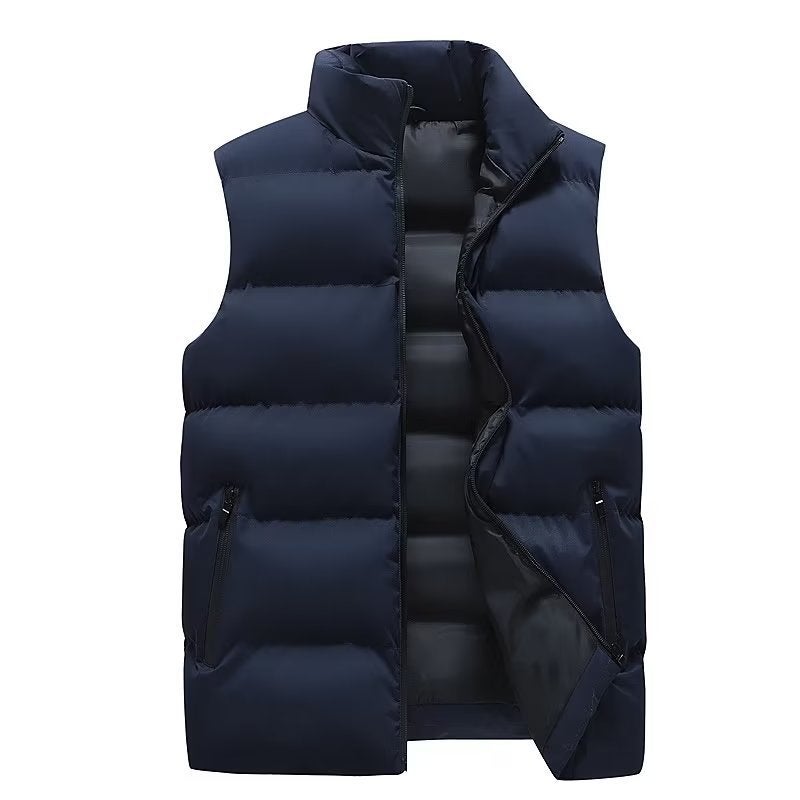 Mens Vest Autumn and Winter Cotton-padded Jacket Vest Solid Color Jacket Casual Sports Warm plus size Top Gray - Image 4