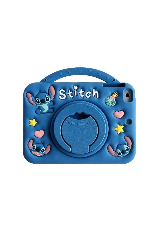 for iPad 11th(A16)/10th  2025/2022 Cute Kids Kawaii Cover Boys 3D Cartoon Stitch with Rotating Handle Stand  Soft Silicone Case - Image 3