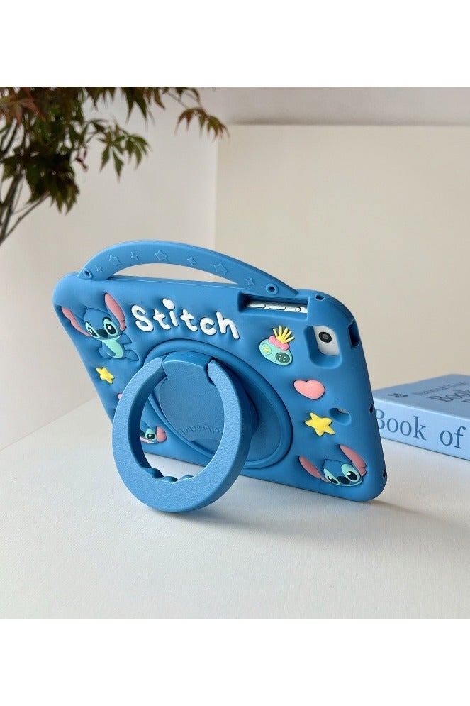 for iPad 11th(A16)/10th  2025/2022 Cute Kids Kawaii Cover Boys 3D Cartoon Stitch with Rotating Handle Stand  Soft Silicone Case - Image 1