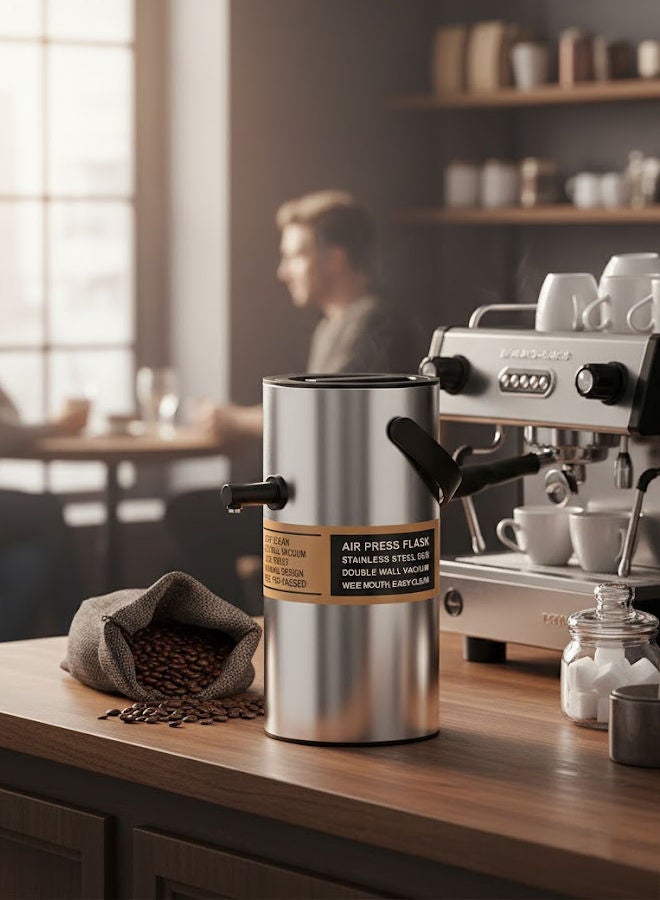 GAZELLA Stainless Steel Tea/Coffee Flask 2.0 Liter Silver/Black, Air Pot, Borosilicate Glass, Double Wall Vacuum - Image 3