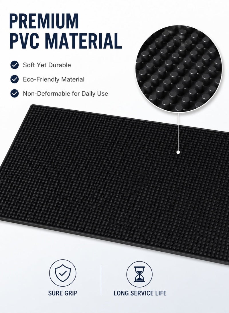 بي إيان حصيرة قهوة لسطح المطبخ، مقاس 45 × 30 سم، حصيرة بار قهوة سوداء من PVC مقاومة للماء، حصيرة تجفيف مقاومة للحرارة للمطبخ والبار وركن القهوة، سهلة اللف والتخزين - Image 4