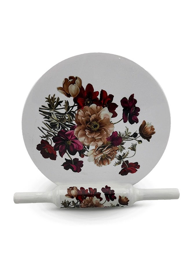 Majestic Majestic Chakla Belan - Heavy Marble Rolling Board with Lightweight Wooden Rolling Pin – 25 cm Marble Board & 30.5 cm Wooden Pin – Beautiful & Elegant Floral Designs, Premium Quality for Baking and Cooking  - Image 1