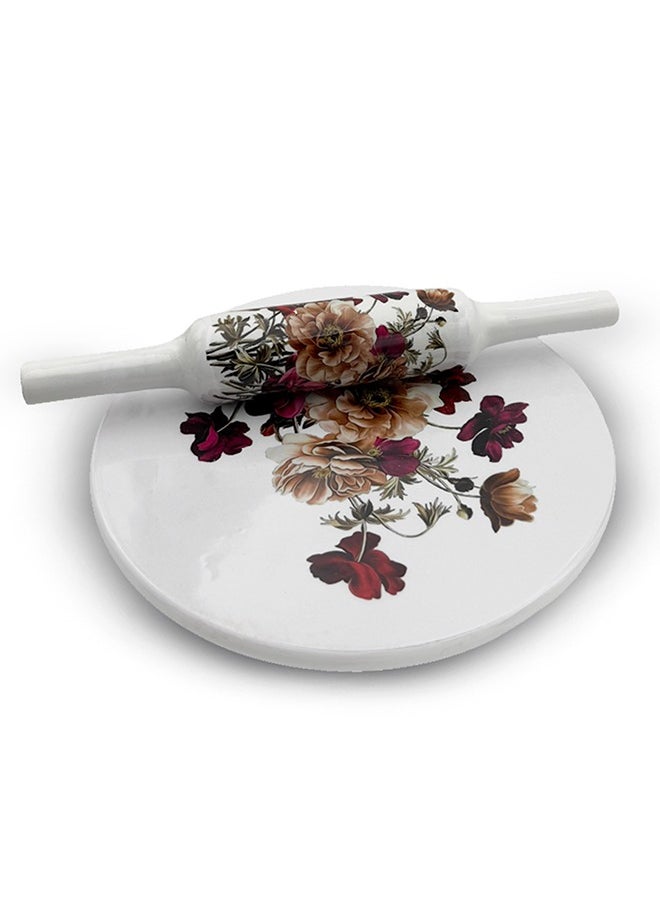 Majestic Majestic Chakla Belan - Heavy Marble Rolling Board with Lightweight Wooden Rolling Pin – 25 cm Marble Board & 30.5 cm Wooden Pin – Beautiful & Elegant Floral Designs, Premium Quality for Baking and Cooking  - Image 2