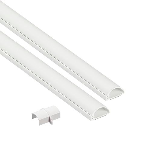 D-Line 31.4in TV Cord Hider, Patented Half Round Cable Cover, Hide Wall Mount TV Wires, Hinged One-Piece Cable Concealer, Adhesive, Decorative Raceway - 2X 0.78in W x 0.39in H x 15.7in L - White - Image 1
