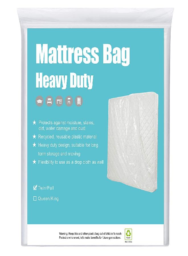 HOMEIDEAS [2-Pack 5-Mil] HOMEIDEAS Mattress Bag (Twin/Full) for Moving and Storage Transparent Mattress Disposal Bag - Heavy Duty & Tear Resistant - Image 2