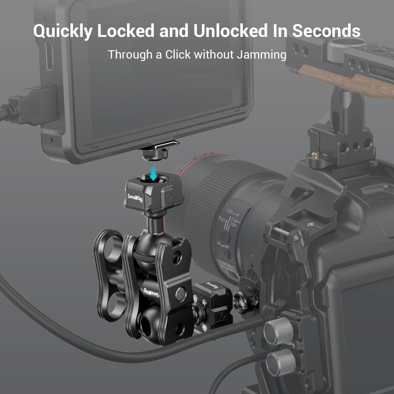 SmallRig Quick Release Ballhead Magic Arm 360° Rotation Articulating Magic Arm with 1/4" Screw, Drop-in HawkLock Camera Clamp for Field Monitor, Camera, Light, Max Load of 5kg, Aluminum Alloy - 3515C - Image 2