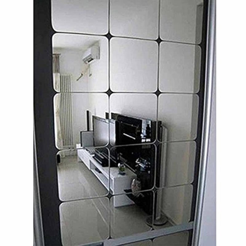 H2MTOOL Wall Decor Sticker H2MTOOL 12PCS Acrylic Mirror Wall Stickers 15cm Adhesive Rounded Corner for Home Decorations Silver 15X15cm 