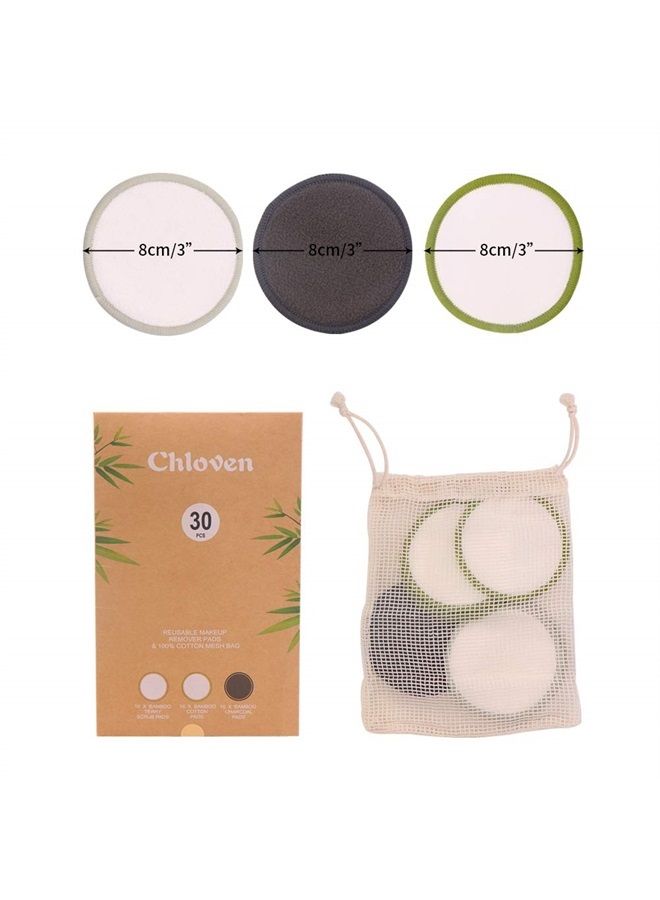 Chloven 30 Pack Reusable Makeup Remover Pads - Bamboo Reusable Cotton Rounds for Toner, Washable Eco-Friendly Pads for All Skin Types with Cotton Laundry Bag - Image 2