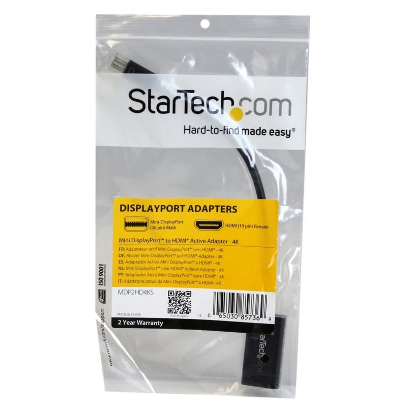 Startech.com StarTech.com Mini DisplayPort to HDMI Adapter - Active mDP to HDMI Video Converter - 4K 30Hz - Mini DP or Thunderbolt 1/2 Mac/PC to HDMI Monitor/TV/Display - mDP 1.2 to HDMI Adapter Dongle (MDP2HD4KS)  - Image 4