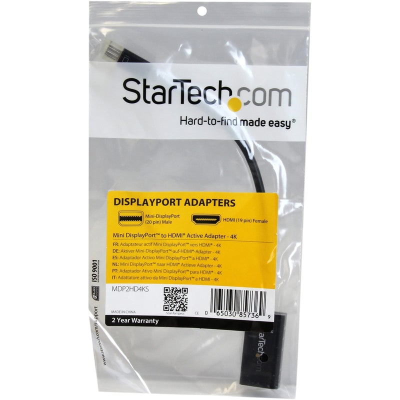 Startech.com StarTech.com Mini DisplayPort to HDMI Adapter - Active mDP to HDMI Video Converter - 4K 30Hz - Mini DP or Thunderbolt 1/2 Mac/PC to HDMI Monitor/TV/Display - mDP 1.2 to HDMI Adapter Dongle (MDP2HD4KS)  - Image 5