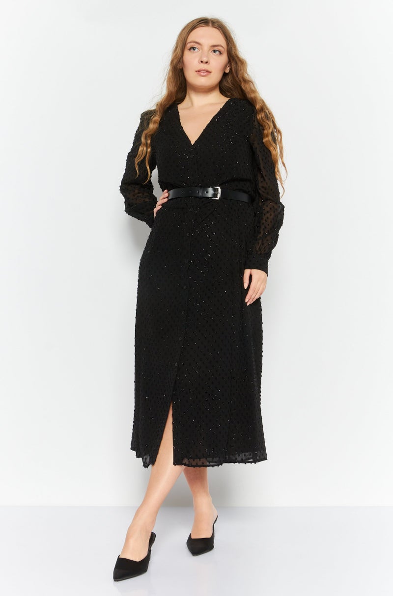 Michael Kors Women Metallic Midi Dress, Black - Image 1