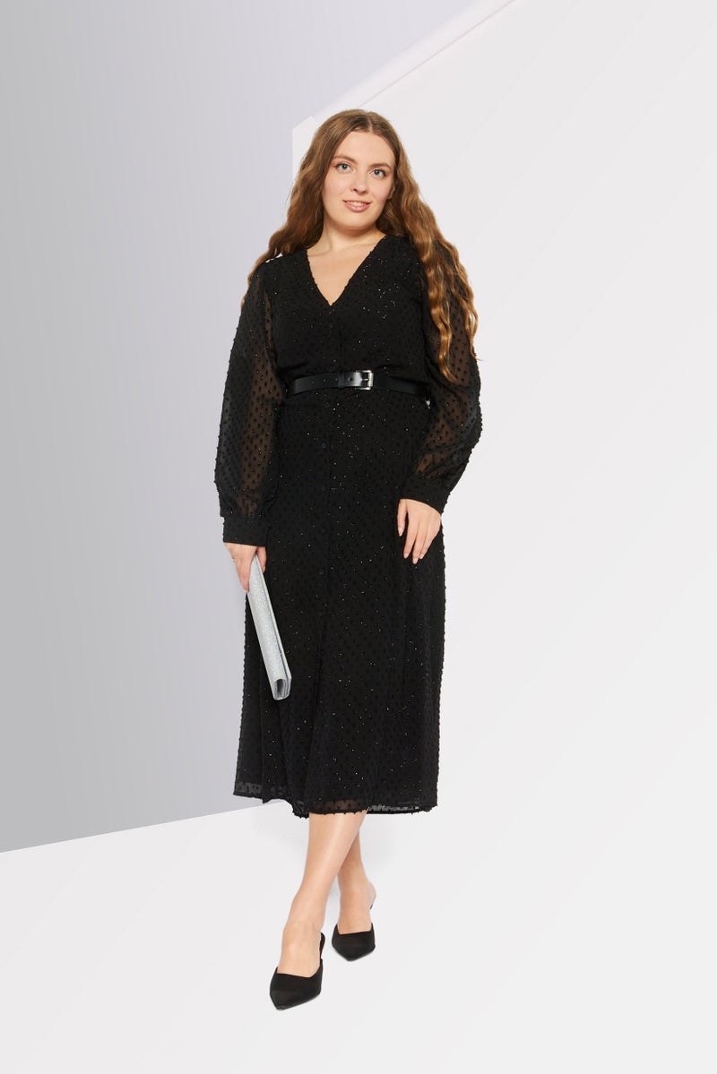 Michael Kors Women Metallic Midi Dress, Black - Image 2