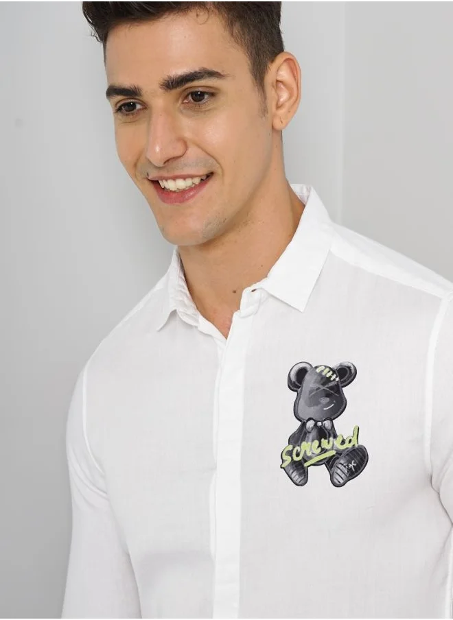 The Indian Garage Co Men Slim Fit Graphic Print Full Sleeves Cutaway Collar Party Wear Shirt