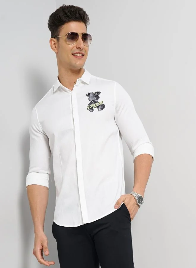 شركة المرآب الهندية Men Slim Fit Graphic Print Full Sleeves Cutaway Collar Party Wear Shirt