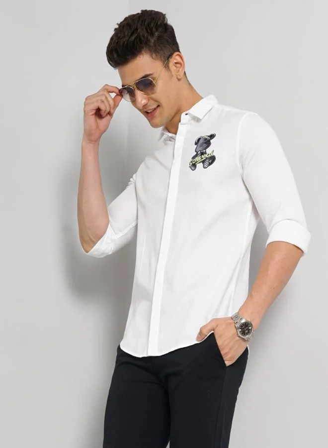 شركة المرآب الهندية Men Slim Fit Graphic Print Full Sleeves Cutaway Collar Party Wear Shirt