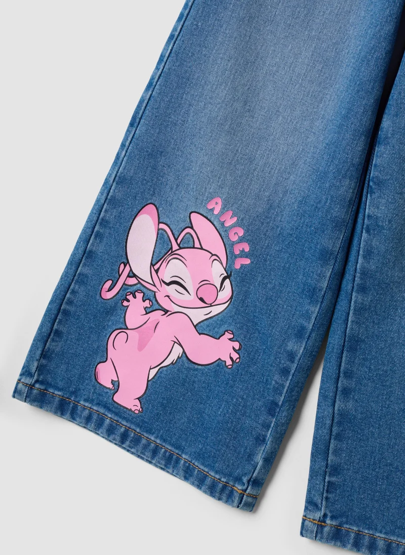 Ovs  OVS Blue Pure Cotton Wide-Leg Denim Jeans With Lilo & Stitch Print For Girls for Women | Best Price UAE
