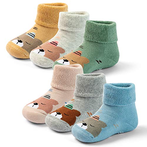 HowJoJo Toddler Warm Socks With Grips For Boys Non Slip Winter Socks Girls Thick Crew Socks 6 Pack 2-4 Years - Image 1