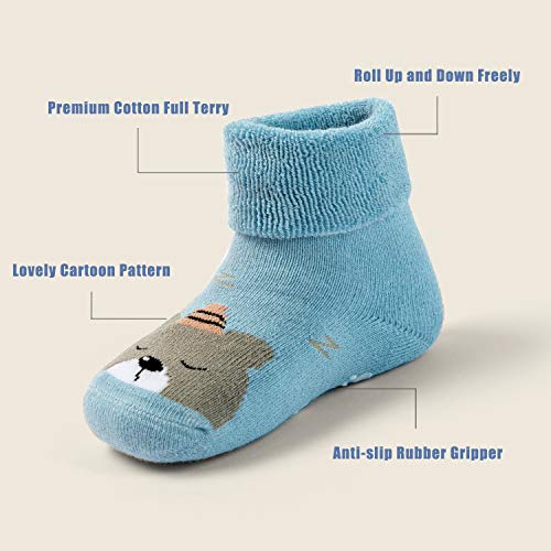 HowJoJo Toddler Warm Socks With Grips For Boys Non Slip Winter Socks Girls Thick Crew Socks 6 Pack 2-4 Years - Image 3
