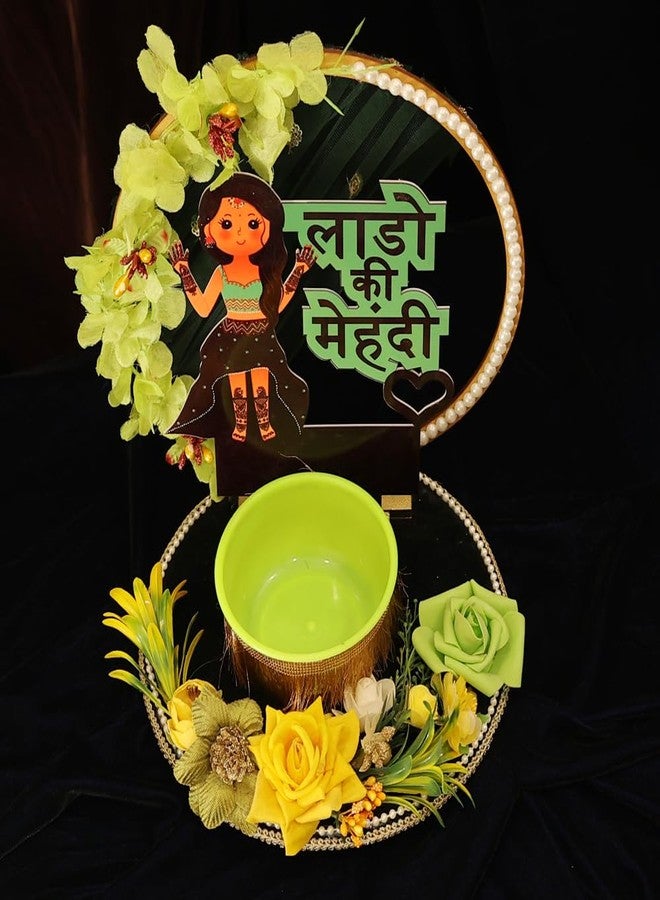 THE BRIDE MADE Decorative Haldi Mehndi Platter, 10x10x8 Inches, Handmade for Wedding Celebrations (Mehandi) - Image 3