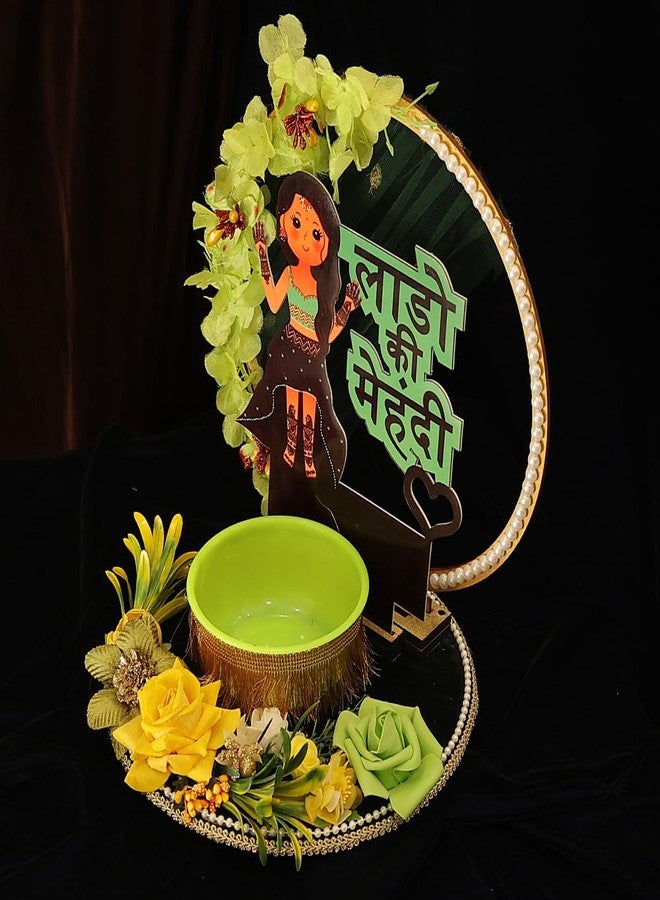 THE BRIDE MADE Decorative Haldi Mehndi Platter, 10x10x8 Inches, Handmade for Wedding Celebrations (Mehandi) - Image 2