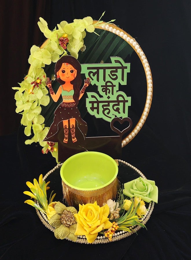 THE BRIDE MADE Decorative Haldi Mehndi Platter, 10x10x8 Inches, Handmade for Wedding Celebrations (Mehandi) - Image 1