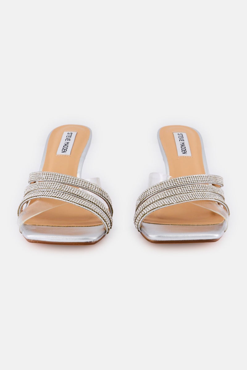 STEVE MADDEN Women Rosella Slip On Kitten Heel Sandals, Silver - Image 2