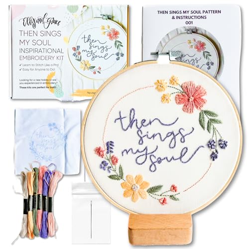 Elly and Grace Elly Grace Christian Embroidery Kit with Embroidery Hoop Easy Embroidery Kit for Beginners and Adults Full Embroidery Hoop Kit with Needles and Thread Included Then Sings My Soul - Image 1