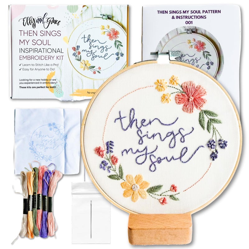 Elly and Grace Elly Grace Christian Embroidery Kit with Embroidery Hoop Easy Embroidery Kit for Beginners and Adults Full Embroidery Hoop Kit with Needles and Thread Included Then Sings My Soul - Image 2