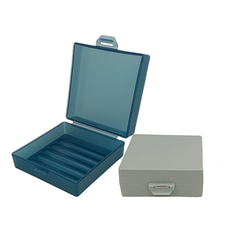 Elimeta Soap Holder 2 Pack Shower Bar Case Box Fit Dr Squatch Waterproof Travel Container with Lid Square Bathroom Soap Dish for Camping Gym Outdoor Traveling GreyBlue