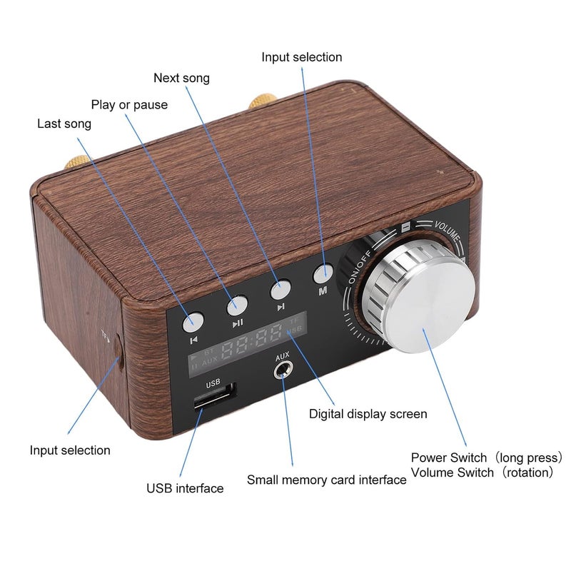 klarako Mini Bluetooth 5.0 Amplifier, 50W 2 Channel Stereo HiFi Digital Amp Audio Power Amplifier with USB Input, Wireless Audio Receiver Support U Disk and Small Memory Card for Home HiFi Stereo Speaker - Image 5