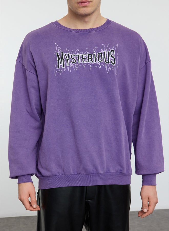trendyol Oversize/Wide Cut Embroidered Vintage/Faded Effect Crew Neck Sweatshirt - Image 3