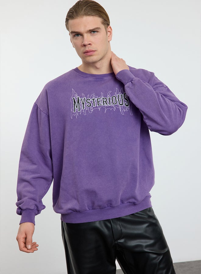 trendyol Oversize/Wide Cut Embroidered Vintage/Faded Effect Crew Neck Sweatshirt - Image 1
