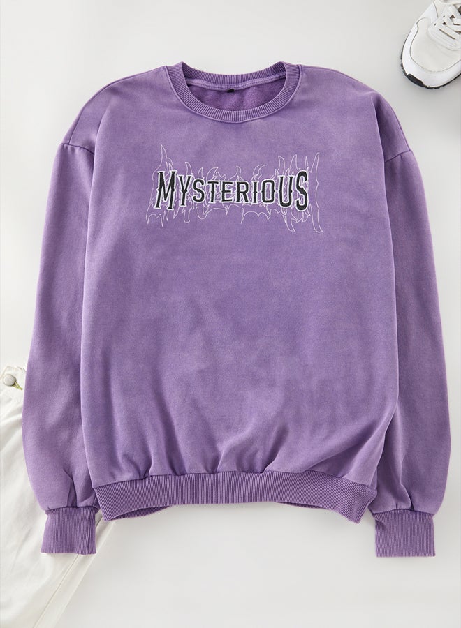 trendyol Oversize/Wide Cut Embroidered Vintage/Faded Effect Crew Neck Sweatshirt - Image 5