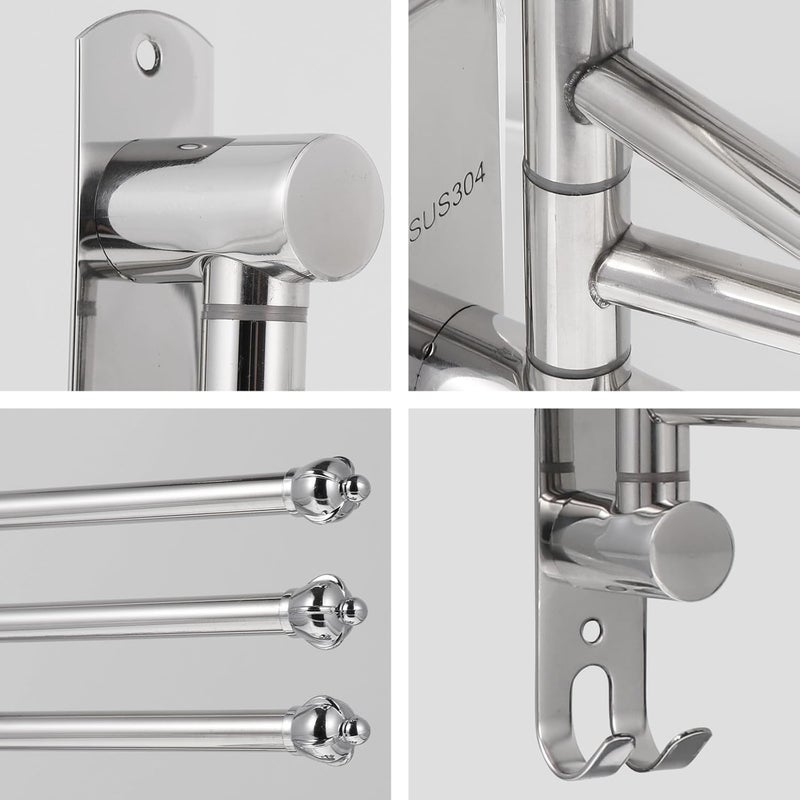 Alipis 304 Stainless Steel Towel Swivel Holder Rack No Punch Wall-Mounted Rotatable Towel Bar Organizer for Bathroom Use - Image 3