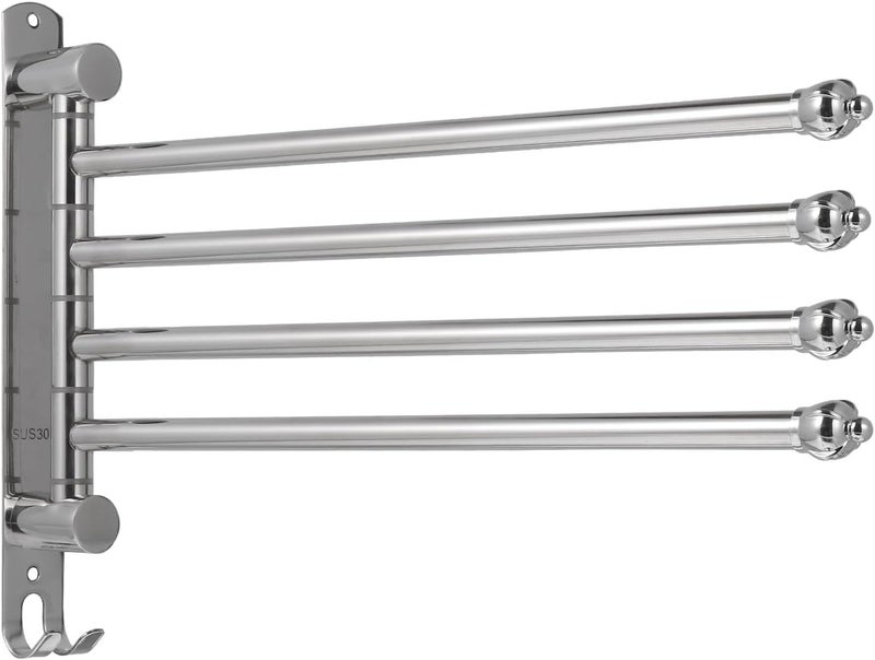 Alipis 304 Stainless Steel Towel Swivel Holder Rack No Punch Wall-Mounted Rotatable Towel Bar Organizer for Bathroom Use - Image 1