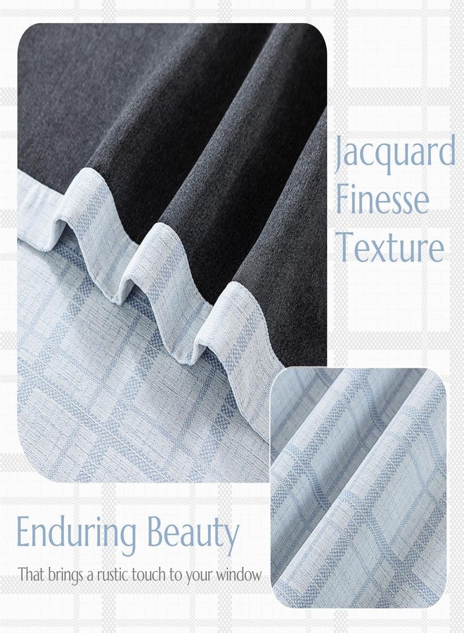 Beauoop Blue Plaid Jacquard Blackout Curtains 84 Inches Long 2 Panels for Bedroom Living Room Checkered Room Darkening Thermal Insulated Soundproof Grommet Window Treatment Drapes, 52x84 2 Set - Image 3