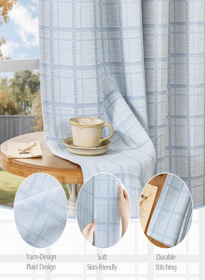 Beauoop Blue Plaid Jacquard Blackout Curtains 84 Inches Long 2 Panels for Bedroom Living Room Checkered Room Darkening Thermal Insulated Soundproof Grommet Window Treatment Drapes, 52x84 2 Set - Image 4