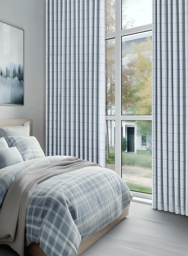 Beauoop Blue Plaid Jacquard Blackout Curtains 84 Inches Long 2 Panels for Bedroom Living Room Checkered Room Darkening Thermal Insulated Soundproof Grommet Window Treatment Drapes, 52x84 2 Set - Image 5