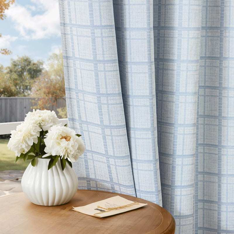 Beauoop Blue Plaid Jacquard Blackout Curtains 84 Inches Long 2 Panels for Bedroom Living Room Checkered Room Darkening Thermal Insulated Soundproof Grommet Window Treatment Drapes, 52x84 2 Set - Image 1