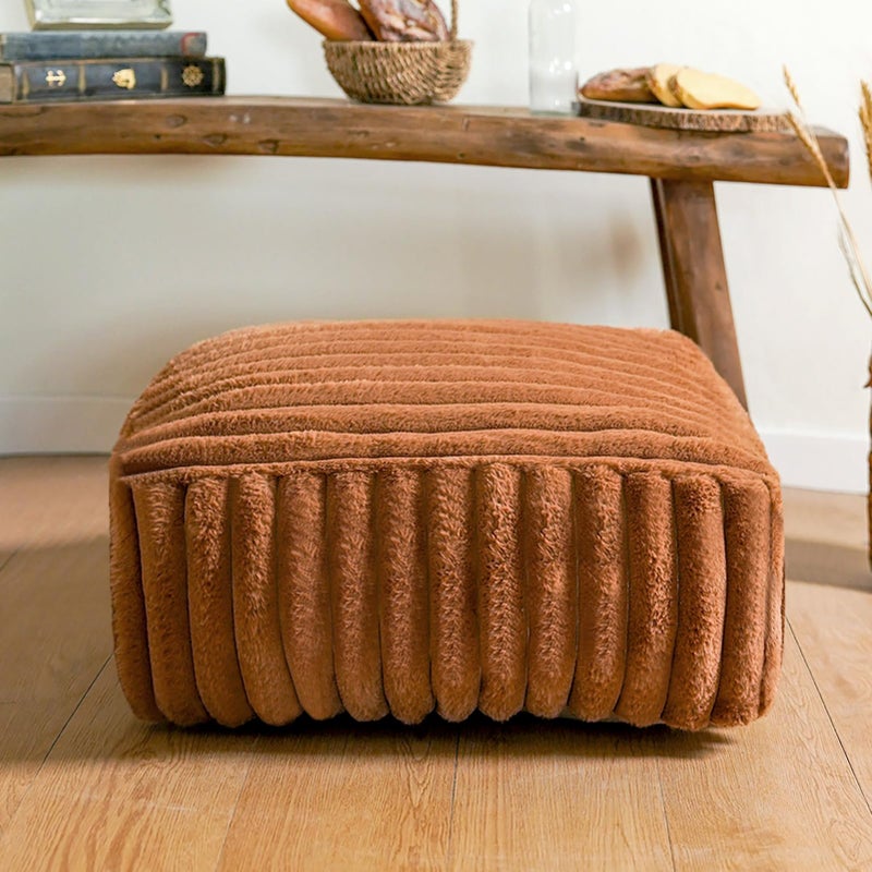Artbloss Unstuffed Pouf Ottoman Cover Soft Storage Extra Seat Farmhouse Comfortable Bohemian Poufs Accent Footrest 20x20x8 Inches for Living Room Bedroom Study Nook Caramel Square