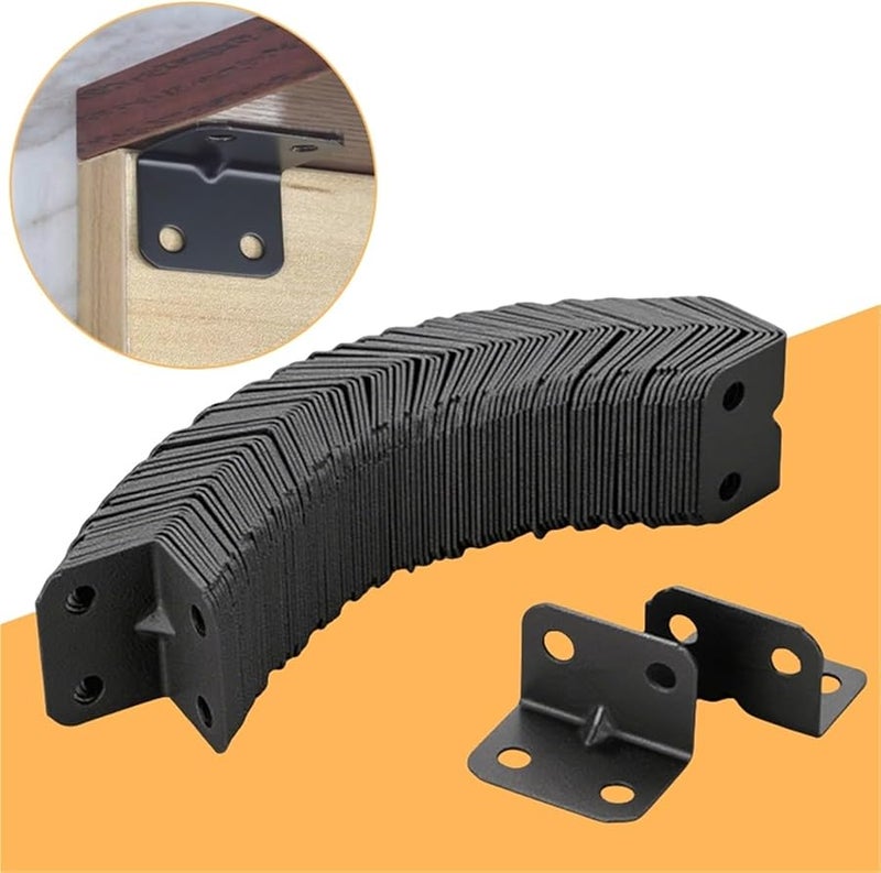 200PCS Black L Bracket Corner Braces 4 Hole Right Angle Fasteners For Furniture Shelves Tables Chairs - Image 3