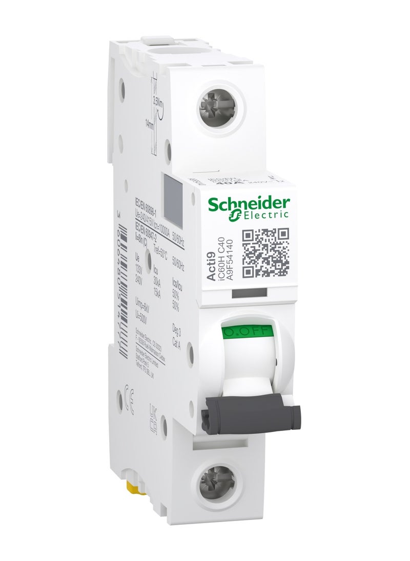 Schneider Electric A9F54140 Acti9 iC60H 1P 40A C Miniature Circuit breaker 