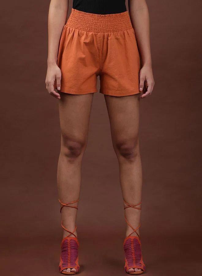 مرفوعة Women Flared Casual Solid Smocked Shorts