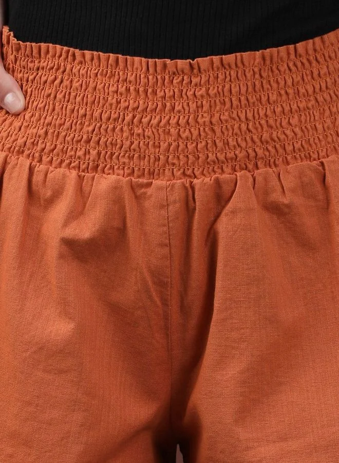 مرفوعة Women Flared Casual Solid Smocked Shorts