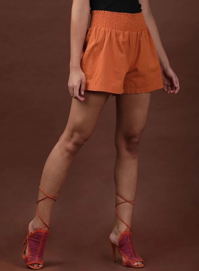 مرفوعة Women Flared Casual Solid Smocked Shorts