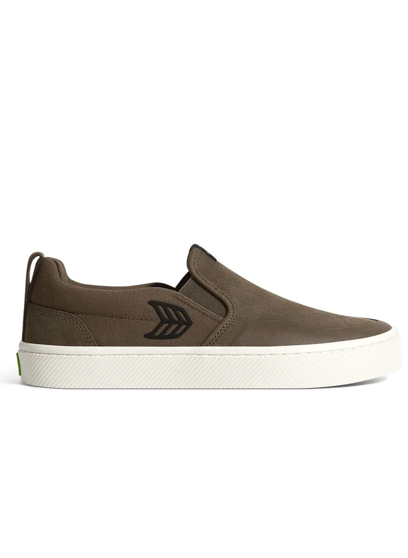 Cariuma SLIP-ON PRO Dark Khaki Suede and Canvas Black Logo Snekaer